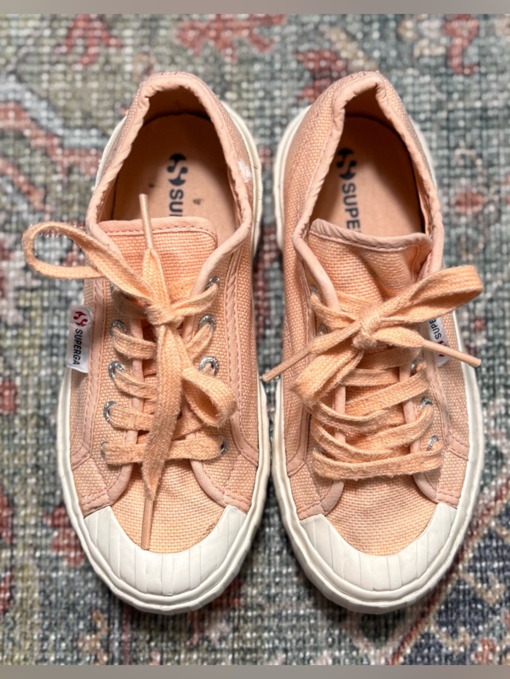 Superga 2630 Stripe Canvas Sneakers Pink Peach/Blush Size 13.5 Chunky White Sole